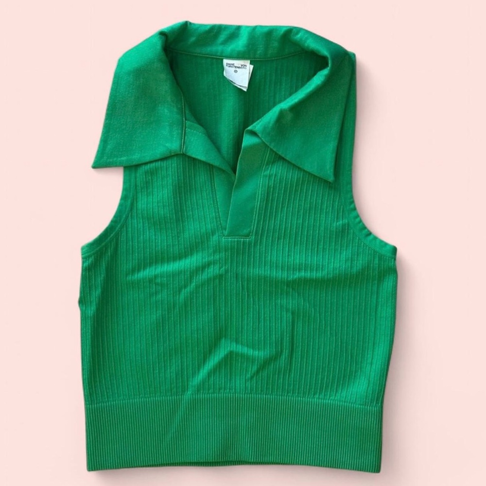 Diane von Furstenberg Ribbed Sleeveless Collared Women’s Tank Top